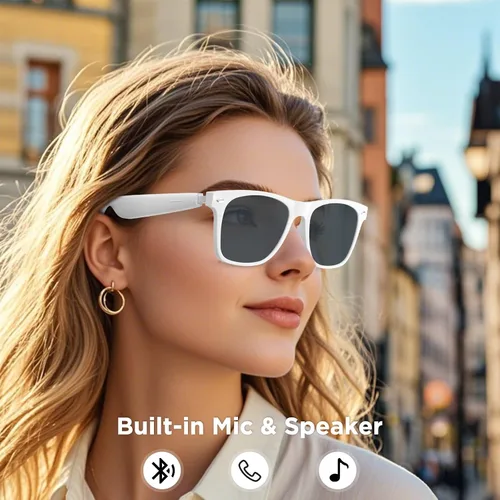 Vista 3 de Lentes inteligentes de audio Bluetooth, control táctil, llamadas manos libres, micrófono y altavoces de sonido de oído abierto, carga magnética
