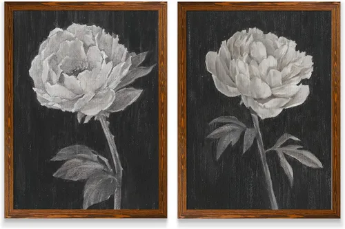 Vista 64 de Renditions Gallery- Lienzo enmarcado con flores blancas y negras Flores blancas y negras 1 juego/marco negro