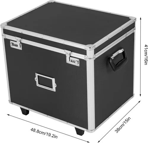 Vista 8 de Gdrasuya10 Caja de almacenamiento de archivos portátil con asa, carrito con cerradura con ruedas, organizador de archivos de letras de metal, caja