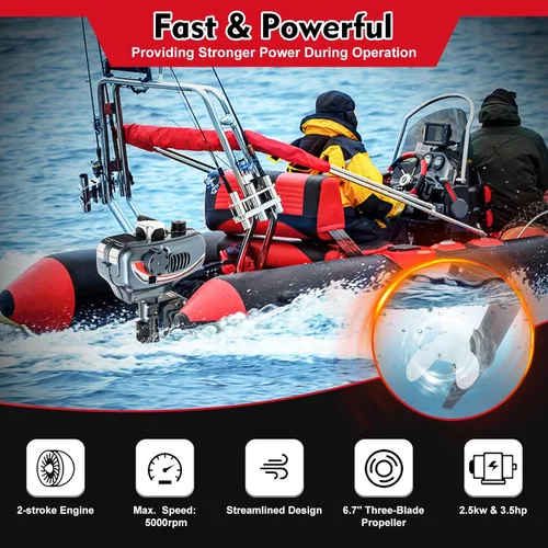 Vista 2 de Motor fuera de borda de 2 tiempos de 3.5 HP, motor fuera de borda resistente, motor de barco de pesca, CDI y sistema de refrigeración por agua