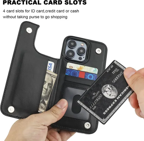 Vista 4 de ONETOP - Funda compatible con iPhone 15 Pro Max con soporte para tarjetas, funda de piel sintética con ranuras para tarjetas, doble cierre magnético