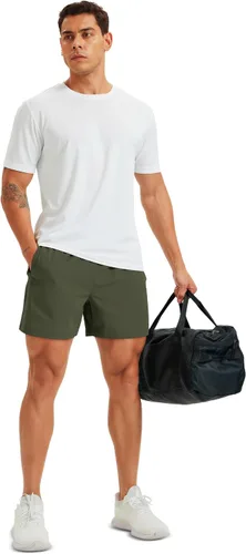 Vista 7 de MAGCOMSEN Pantalones cortos deportivos para hombre, 5 pulgadas, ligeros, para baloncesto, correr, entrenamiento, con bolsillos con cremallera