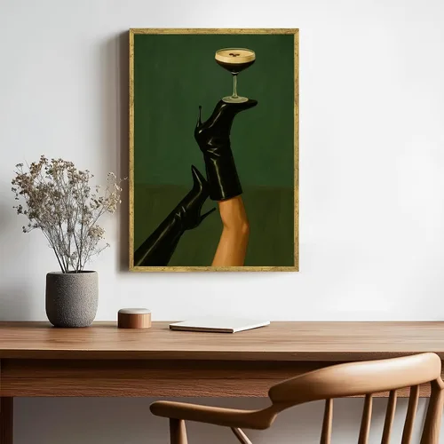 Vista 4 de Licpach Tacones de expreso, arte de pared femenino, estampado en lienzo para cóctel, tacón alto, decoración estética de niña, póster verde moderno