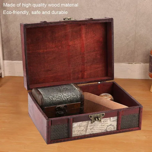 Vista 2 de TOPINCN Caja de almacenamiento de madera vintage, organizador de joyas de tamaño pequeño, caja de almacenamiento retro, caja de almacenamiento