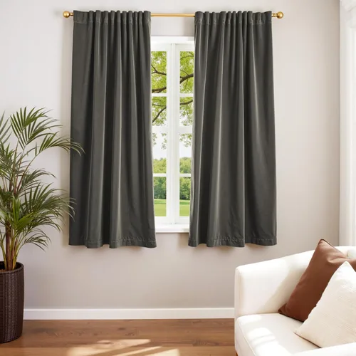 Vista 126 de Lazzzy Cortinas opacas de terciopelo beige de 84 pulgadas de largo con aislamiento térmico para oscurecer la habitación, cortinas forradas de lujo