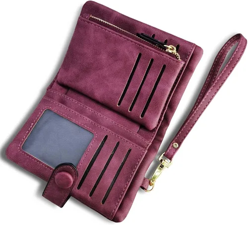 Vista 16 de AOXONEL Women's Small Bifold Leather wallet Rfid blocking Ladies Wristlet with Card holder id window Coin Purse