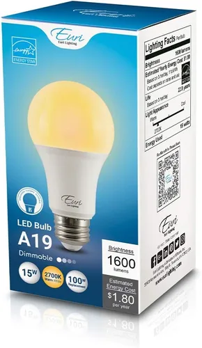 Vista 6 de Euri Lighting EA19-15W2020e, LED A19 15 W (equivalente a 100 W), 1600 lm, regulable, base E26 de 2700 K (blanco cálido) totalmente cerrada