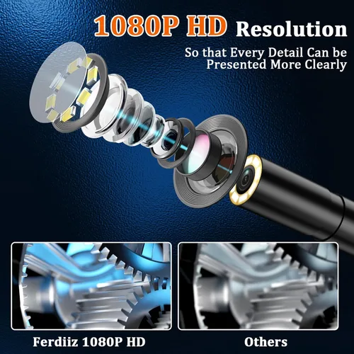 Vista 3 de Endoscopio de doble lente con luz, cámara endoscopio con luz con pantalla IPS de 4.3 pulgadas, HD 1920P con 8 luces LED, cable semirrígido de 16.4