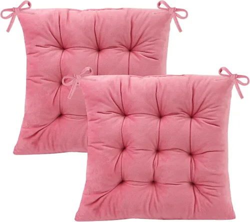 Vista 25 de Juego de 2 cojines para sillas de comedor con lazos, almohadilla antideslizante para silla de cocina para interior y tapete de asiento de comedor