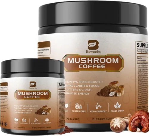 Vista 9 de Café de hongos - Café instantáneo en polvo de hongos de melena de león con melena de león, reishi, chaga, cordyceps y cola de pavo - Alternativa