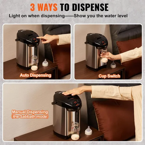 Vista 30 de VEVOR Dispensador de agua caliente, caldera y calentador de agua ajustable de 4 temperaturas, calentador de agua de encimera de acero inoxidable