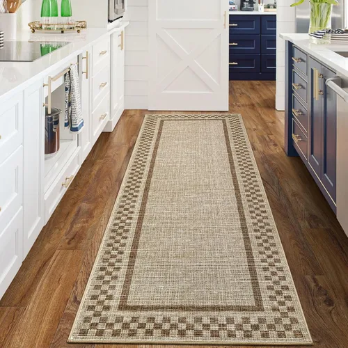 Vista 84 de GarveeHome Alfombra lavable de 5 x 7 pies para sala de estar, alfombra Beige festoneado