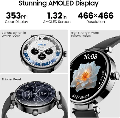 Vista 2 de TOZO S8 AMOLED Smart Watch for Women Men, Fitness Tracker with Bluetooth Calling & Notifications, 3ATM Waterproof, Sleep & Stress Tracking, 100+