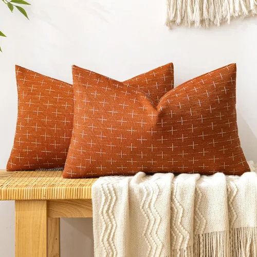 Vista 187 de MIULEE - Juego de 2 fundas de almohada decorativas de lino de arpillera navideñas, modernas, estilo campestre, rústicas, tejidas, con textura