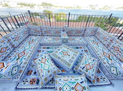 Vista 2 de arabicsofa Cojines de piso grises en forma de U - Juego de asientos Majlis modulares hechos a mano
