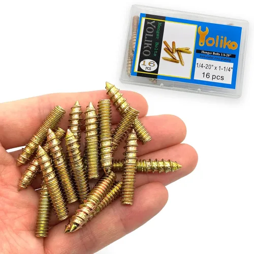 Vista 4 de Paquete de 16 pernos de suspensión de 1/4-20 x 1-1/4 pulgadas con doble cabeza y clavija de madera, para tornillos de muebles y varillas roscadas