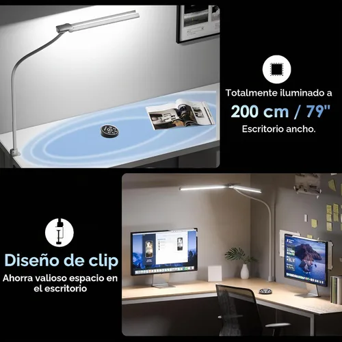 Vista 5 de EYOCEAN Lámpara de escritorio con abrazadera, lámpara de escritorio LED de 31.5 pulgadas para oficina en casa, luz de escritorio de doble cabezal