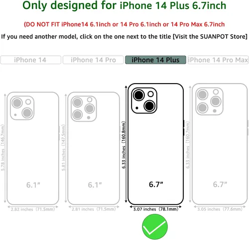Vista 2 de SUANPOT Funda tipo cartera para iPhone 14 Plus de 6.7 pulgadas con bloqueo RFID, tarjetero de crédito, funda protectora de piel sintética con tapa