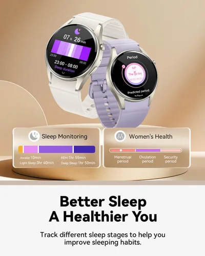 Vista 3 de KACUBAKU Reloj inteligente (hacer llamadas/responder llamadas) (crema-plateado)