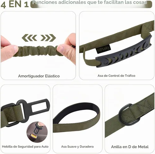 Vista 4 de Hotsky Correa táctica para perro resistente para perros medianos y grandes que tiran, 4-6 pies, resistente correa elástica para perro que absorbe