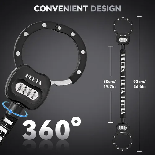Vista 3 de HEETA Candado de scooter eléctrico antirrobo, cerradura de cadena de bicicleta de combinación de 4 dígitos, accesorios de cable de bloqueo