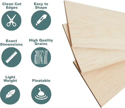 Vista 5 de 12 hojas de madera de balsa sin terminar de 8 x 4 pulgadas de grosor para manualidades, 0.079 in de grosor Craftiff