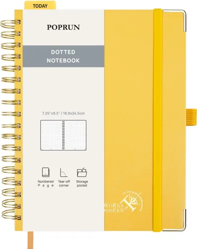 Vista 25 de POPRUN - Cuaderno de notas con espiral y puntos, diario A5 de 5.75" x 8.25", papel grueso de 120 gsm, 141 páginas numeradas, tapa dura para hombres