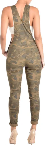 Vista 2 de Twiin Sisters Overol ajustado de algodón elástico para mujer, estilo casual, color liso, ajustado, cómodo y ajustado