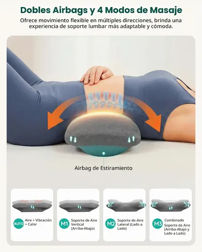 Vista 9 de Almohada de apoyo lumbar 3 en 1, masajeador de espalda de elevación de aire Gris-oscuro