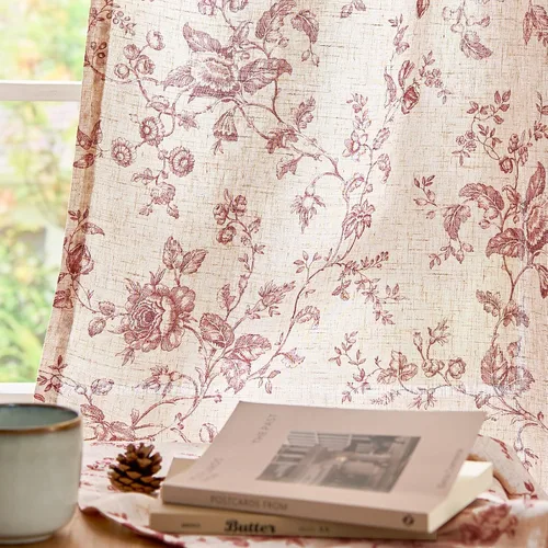 Vista 24 de jinchan Amlie - Cortinas florales de lino de 63 pulgadas de largo para sala de estar, dormitorio, casa de campo, cortinas de decoración de campo
