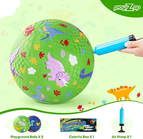 Vista 5 de PlayZap Paquete de 2 pelotas de juego para niños pequeños, pelotas de dinosaurio para niños de 3 a 12 años, bolas de goma inflables de 8.5 pulgadas