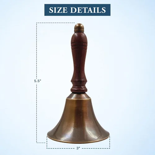 Vista 3 de The Metal Magician - Campana de mano de latón antiguo súper fuerte para bodas, Navidad, escuela