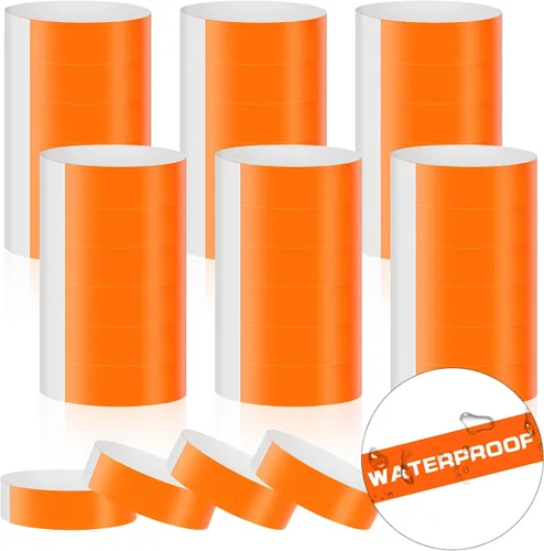 Vista 7 de 300 pulseras para eventos, muñequeras de neón impermeables para fiestas, ligeras pulseras de papel de concierto, bandas adhesivas de mano, color azul