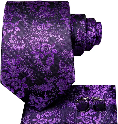 Vista 319 de Hi-Tie Corbata clásica de cachemira para hombre con pañuelo y gemelos a cuadros