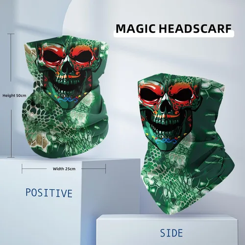 Vista 5 de Polaina de cuello de calavera de llama a prueba de viento, protección solar para Halloween, deportes al aire libre y conducción en motocicleta