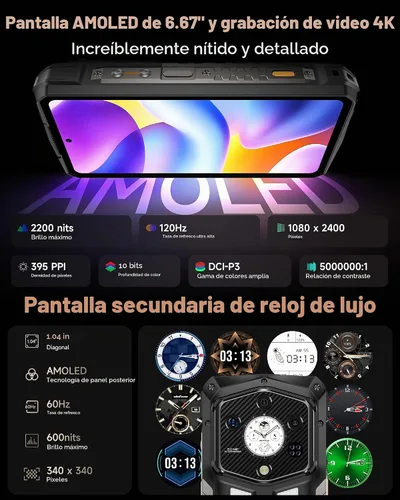 Vista 7 de Ulefone Armor 29 Pro 5G AI Smartphone resistente con subpantalla de 1.04 pulgadas, 21200 mAh/120 W, MTK Dimensity 7400, 32+512GB/2TB, AMOLED de 6.67