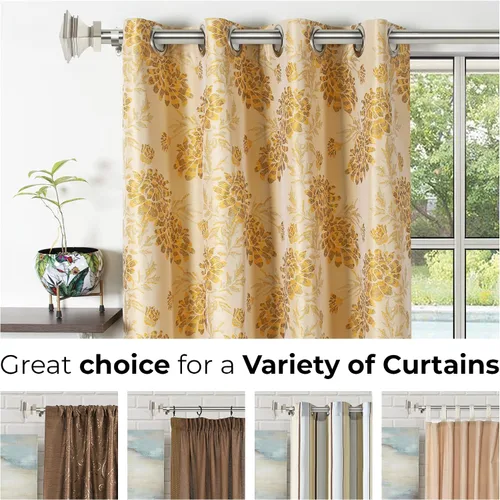 Vista 3 de Deco Window: Cortinero ajustable de 1 pulgada de plata satinada para ventanas y puertas con pináculos cuadrados y soportes, de 36" a 66