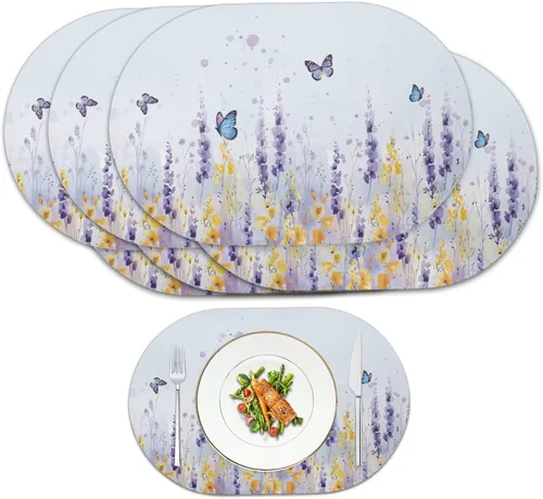 Vista 28 de Buteterfly - Juego de 2 manteles individuales con diseño ovalado, impermeables, lavables, resistentes al calor, decoración del hogar, cocina