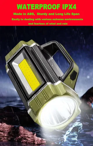 Vista 4 de Foco LED solar recargable, súper brillante 13000 lúmenes, reflector LED de mano, linterna de campamento multifunción, 6 modos de luz, IPX4