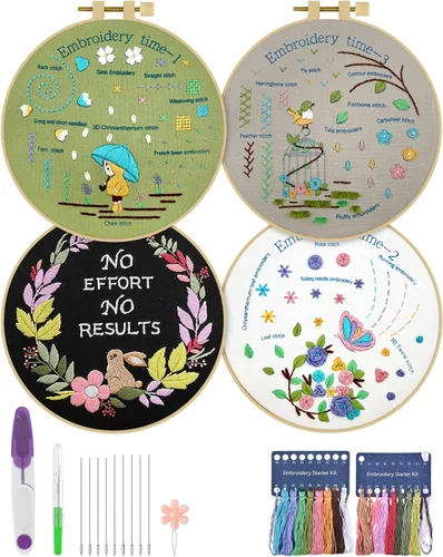Vista 11 de ERKOON 4 Kits de Bordado, Juego de Punto de Cruz de Animales que Incluye Tela de Bordado, Aros, Hilos para Amantes de las Manualidades, Puntada a