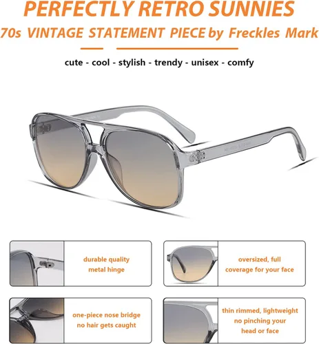 Vista 6 de Lentes de sol vintage retro de los años 70 para mujer y hombre, montura clásica, cuadrada y grande estilo aviador, lentes naranjas de moda UV400