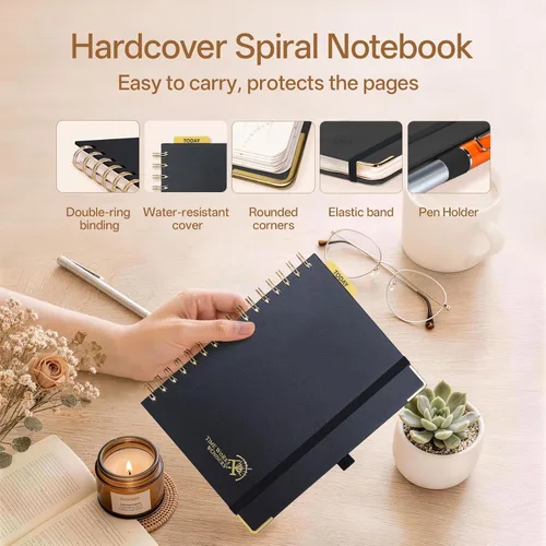 Vista 4 de POPRUN Cuaderno A5 con espiral, 120GSM, tapa dura, color negro