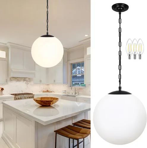 Vista 14 de KoKo&Yukina Luces colgantes modernas de globo de vidrio dorado de 6 pulgadas, paquete de 2 lámparas colgantes de vidrio transparente de mediados