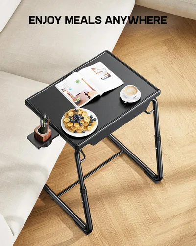 Vista 8 de LORYERGO Bandeja para TV - Mesa para TV, Bandejas de Mesa Plegables, con 6 Alturas y 3 Ángulos de Inclinación, Bandeja para TV con Portavasos