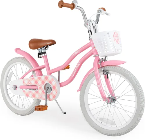 Vista 28 de COSTWAY Bicicleta para niños de 12, 14, 16, 18 pulgadas, bicicleta para niños con ruedas de entrenamiento, frenos de mano y posavasos, sillín