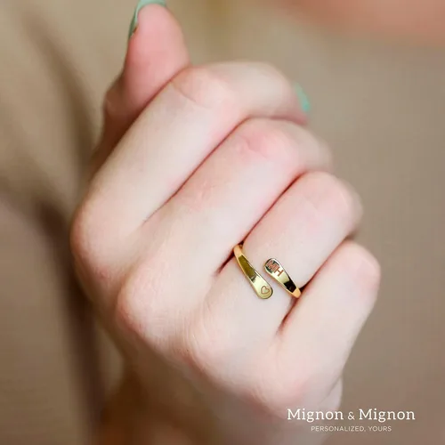 Vista 2 de Personalized Wrap Ring Custom Initials Ring Engraved Ring Double Ring Stackable Rings Name Date Customize Valentines Day Gifts Cyber Monday Jewelry