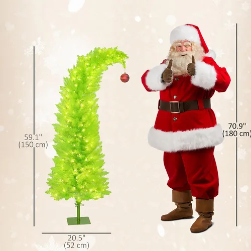 Vista 7 de HOMCOM Árbol de Navidad caprichoso de 5 pies con bola roja preiluminada Verde