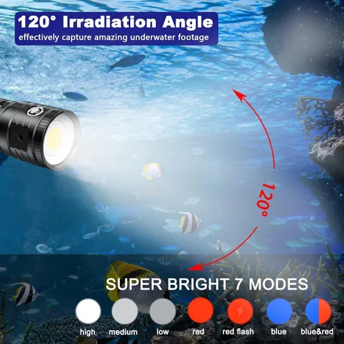 Vista 4 de Luz de buceo para fotografía subacuática, linterna de buceo súper brillante de 4500 lúmenes, luz de video subacuática impermeable de 328.1 ft