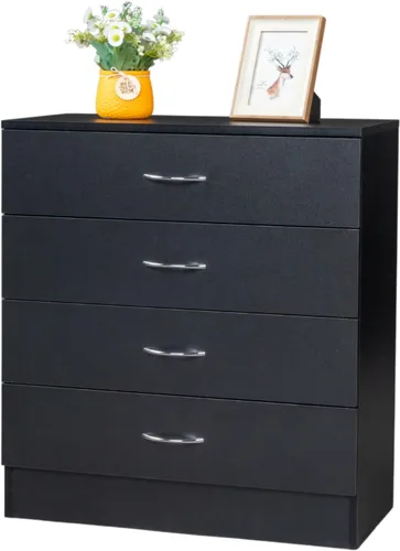 Vista 9 de Karl home Cómoda de 4 cajones, cómoda de almacenamiento moderna, mesita de noche de madera para dormitorio, sala de estar (negro)