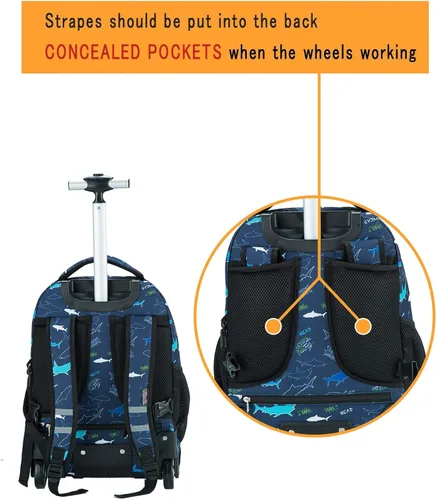Vista 3 de Mochila escolar con ruedas Tilami de 18 pulgadas multifuncional, para niños y estudiantes